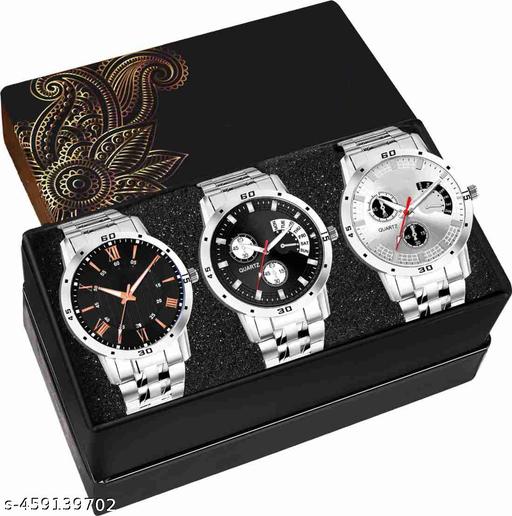 Pack of 3 combo Multi Color Wrist Watch Analog Watch - For Men Slim Dial New Designers Analog Rubbers Strap Watch For Boy And Men Watch