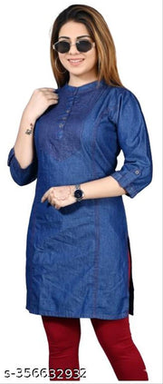 • Trendy Women Blue Denim Straight Kurti