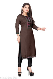 Women Embroidered Kurti -Brown