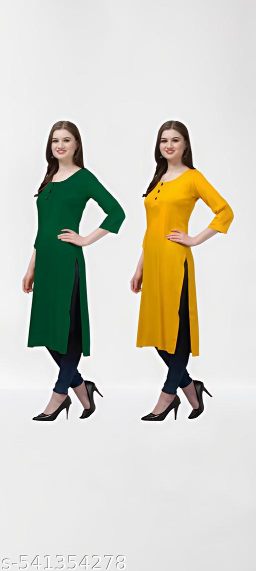 Women solid kurti combo of 2(Not cotton, fabric is crepe)
