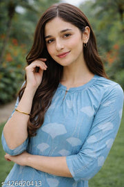 Stylish Trendy Aqua Blue Printed Beautiful Ethinic Kurti For Girls And Womens|College kurtis For girl||Womens Daily wear Kurti||Elegant Print Kurti|