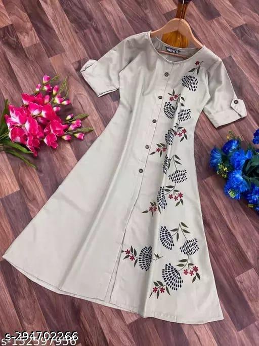 Florance Exclusive Slub Cotton Digital Printed Fully Stitched Aline Kurta For Women & Girls