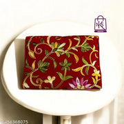 NAKASA Women's Kashmiri Handmade Flower Embroidery Small Red Clutch Bag