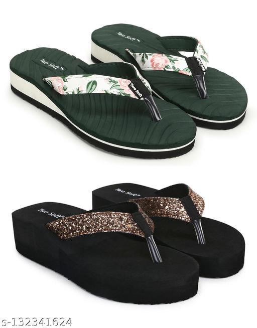 TWO SOFT Comfortable & Stylish Extra Soft Slippers/ Flip Flop for Women & Girls Combo of 2