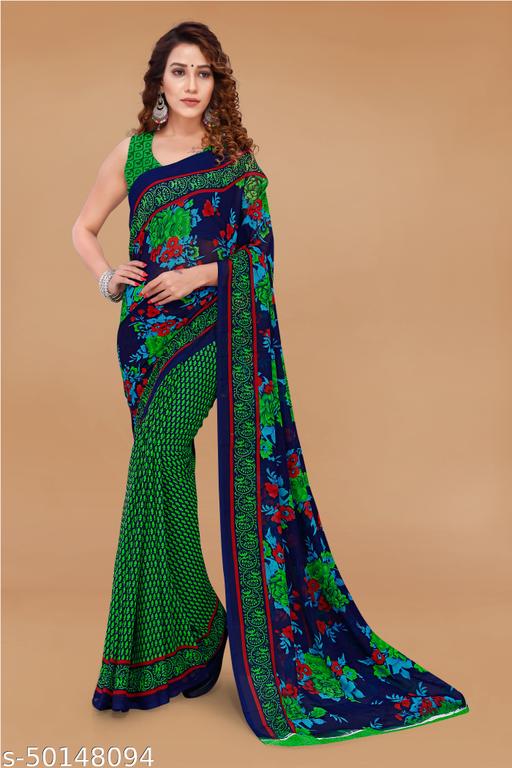 Pretty, Printed Georgette Saree with Blouse Piece