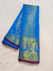 Kanjeevaram Brocade Aqua Blue Banarasi Pattu Silk Saree