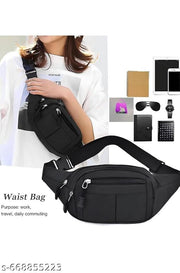 Waist Pack for Travel, Hiking & Sports – Unisex Zip Pouch Belt Bag for Phone, Money & Documents (Black