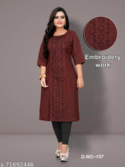 Women Embroidered Cotton Kurti Plus Size M to 6XL | Straight Casual Summer Kurti for Daily Wear