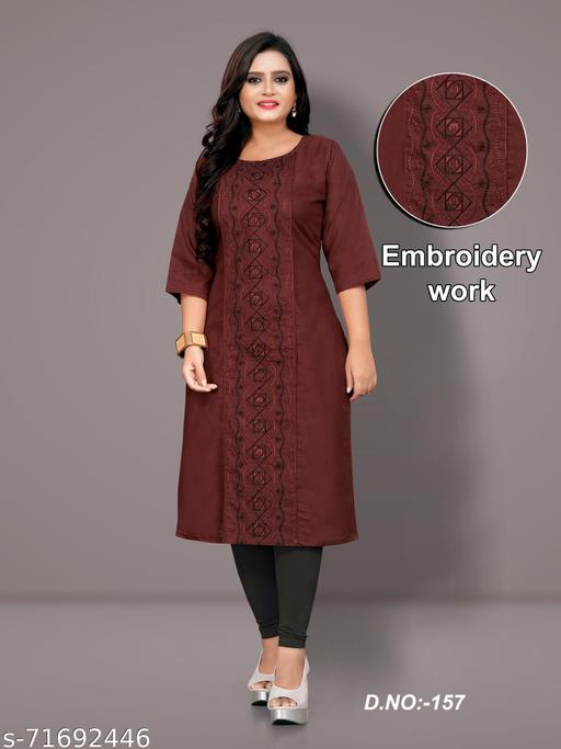 Women Embroidered Cotton Kurti Plus Size M to 6XL | Straight Casual Summer Kurti for Daily Wear