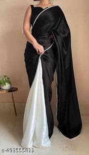 plain bollywood satin silk saree with blouse