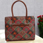 JUGNU-red Handbag for women handcrafted jute printed fabric multicolour handmade eco-friendly light weight travelling ethnic casual party office shoulder for collage girl brown colour faux leather