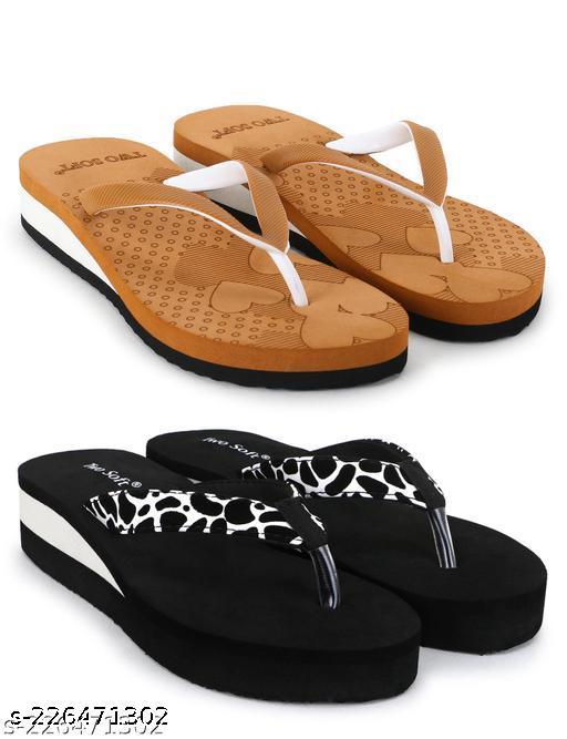 Two Soft Combo Pack Of 2 Women Casual Slipper Stylish Fancy Lightweight Extra Soft & Comfortable Regular Wear  For ladies & Girls