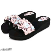 Dr lite sleeper  Girls and Women || Flower Design stylish flip flop || Black Casual Flip flop Women's & Girl's Black color Medium Heel Party wear Flip-flops