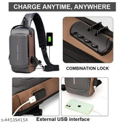 NISHIV Sling Bag Business Men Bag Chest Crossbody Bags with USB Charging Port Waterproof Small Backpack for Outdoor Work Hiking Running Sport Travel Bag Shoulder Bag for Cycling (Black and Brown)