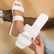 Women’s Comfortable White Flat Sandals with Cushioned Insole and  durable sole