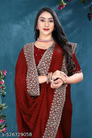 *WE ARE LAUNCHING NEW SUPERHIT TRENDING HEAVY EMBROIDERED WORK SAREE & BLOUSE ON BLOOMING VICHITRA FABRIC WITH CRYSTAL DAIMOND WORK & CUT WORK BORDER*