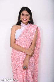 Latest Pure Cotton Mulmul Hand Printed Saree With Unstitched Blouse