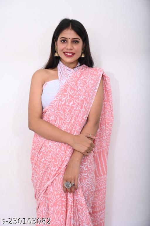 Latest Pure Cotton Mulmul Hand Printed Saree With Unstitched Blouse
