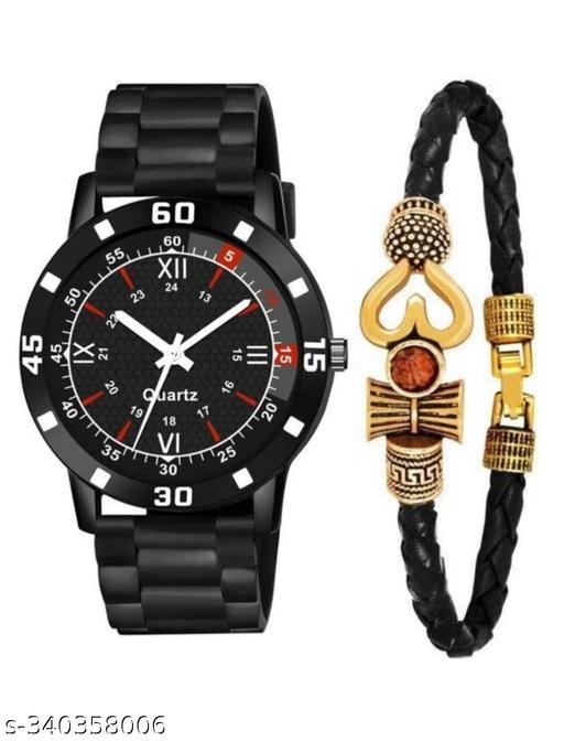 New stylish amazing watch combo with damru bracelet wrist watch rubber strap watch for men and boys