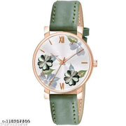 SHREE GORGEOUS FLOWER DESING LATHER ANALOG WATCH FOR GIRLS AND WOMEN COMBO (PACK OF 2)