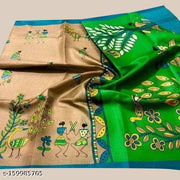 Women's Art Silk Kamamkari Printed Saree with Blouse Piece  