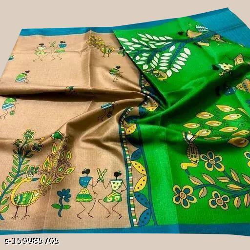 Women's Art Silk Kamamkari Printed Saree with Blouse Piece  