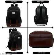 Stylish Black Faux Leather Backpack for Men Women Office College Travel Daily Use Bag