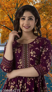 Letest Women Rayon printed Anarkali Kurti