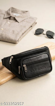 I A F Bags Waist Bag, I A F Bags Waist Pouch. IAF Bags Waist Bag for Men | Black Leatherette Fanny Pack | Chest Bag with 4 Zips | Travel Pouch. 2.Pu Leather Waist Pouch for Men | Black Fanny Pack Chest Bag | Travel Bag for Phone & Cash