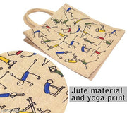 Mistazzo Jute Bag Yoga Print Eco-Friendly Reusable Grocery Shopping Bag , Lunch Box And Water Bottle Bag, Vegetable Bag