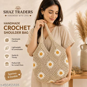 SHAZ TRADERS Handmade Crochet Shoulder Bag for Women | Floral Design Handcrafted Tote Bag