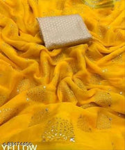 AnyTime's  Poly Chiffon Yellow Lace border Saree With Blouse