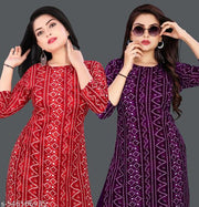 Feather-light Feel Women and Girls Crepe Fabric Printed Straight Kurti PACK OF 2, Extra plus Size -S,M,L,XL,XXL,2XL,XXXL,3XL,4XL,5XL,6XL,7XL,8XL ( New Arrival New Design Fashionable Kurti )