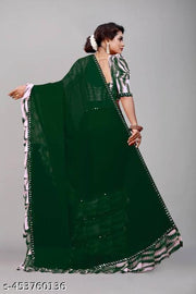 Women's Georgette Saree With Blouse Piece, Ruffle Frill Saree
