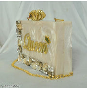 Off white Resin  clutch  in queen written