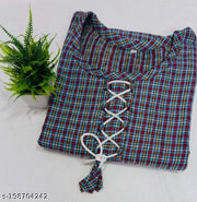 Stylish  Lite Blue Check Woolen Kurti Only