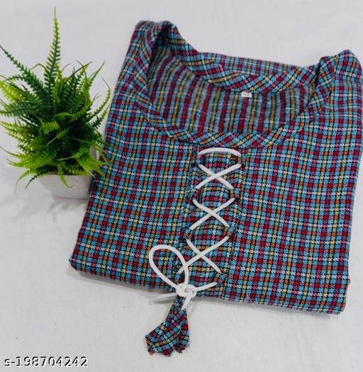 Stylish  Lite Blue Check Woolen Kurti Only