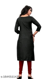 Cool&Classy Round Neck Fornt Button Rayon Kurta(Black)