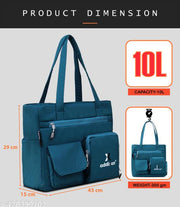 Double Pocket Handbag for Women: Stylish, Ideal Companion for Work, Travel, Polyester Material, Spacious 10-liter Capacity, 6 Pockets. (Blue)…