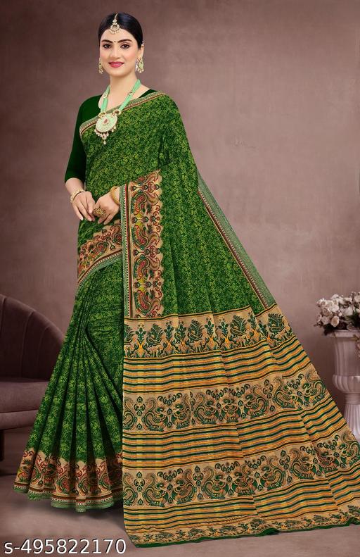 Women Soft Pure Cotton Printed Saree for Daily Wear/Office Wear without Blouse Piece