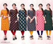 Women Printed Crepe Kurti (Combo Of 6)