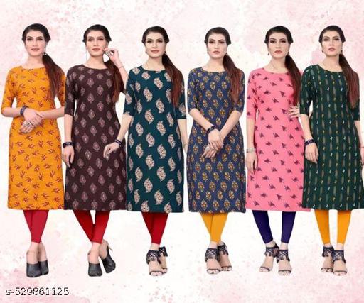 Women Printed Crepe Kurti (Combo Of 6)