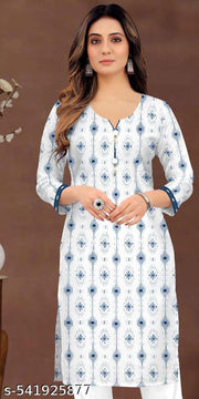 White Cotton Straight Kurta Kurti - Comfortable Ethnic Wear for Women, Knee Length short kurti kurta for girl
