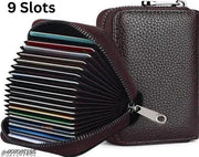 High Quality Zipper, 9 Slots Leather Credit Card Holder | ATM Card Holder For Mens and Womens (PACK OF 1)(Dark Brown)