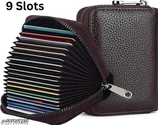High Quality Zipper, 9 Slots Leather Credit Card Holder | ATM Card Holder For Mens and Womens (PACK OF 1)(Dark Brown)