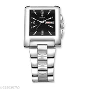THYNK Black Dail Trending Square Series | Working Day and Date | Stainless Steel ADJUSTABLE CHAIN Analog Watch - For Men