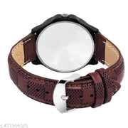 Welix Analog Round Black Dial ALPHABET A Design Stylish Brown Leather Strap Classic Design Fancy Wrist Watch for Men and Boys, Pack of 1 - ALPHA-A-3K-BLK-BRW-CHL-41