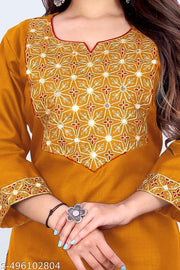 women Heavy Embroidery Real Mirror Work Cotton Kurti