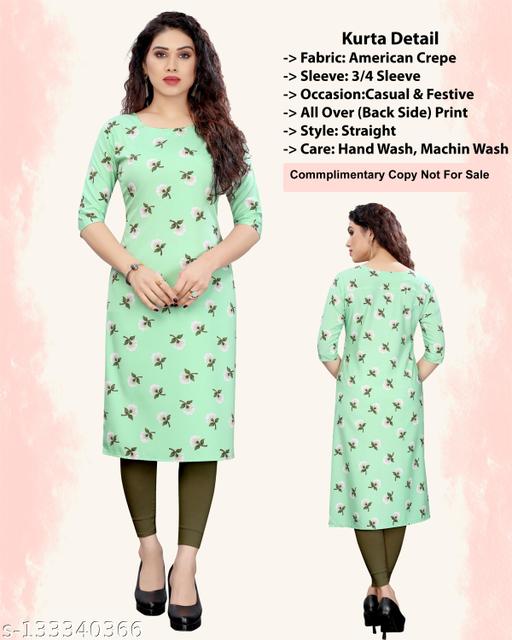 Women Printed Straight Green Kurtis