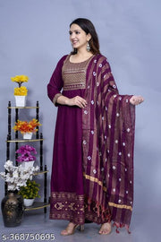 Jaipuri riyon long embroidery anarkali kurta with dupatta set